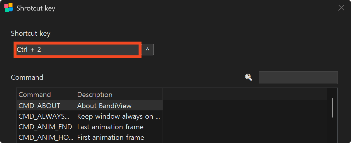 Changing the shortcut to Ctrl+2